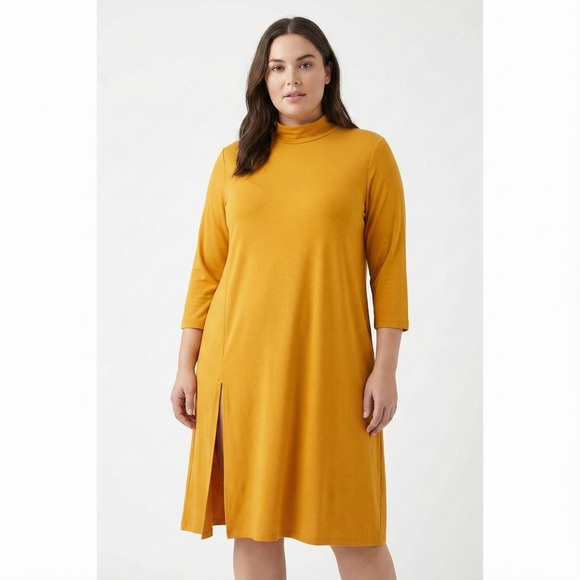 MR. MAX Stretch Jersey Knit Mustard Yellow Swing Dress MADE IN CANADA 🇨🇦 Sz XL - Picture 1 of 10